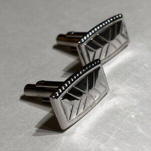 Vintage Hickok USA Silver Plated Art Deco Geometric Rectangular Cufflinks Set